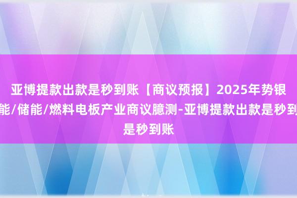 亚博提款出款是秒到账【商议预报】2025年势银氢能/储能/燃料电板产业商议臆测-亚博提款出款是秒到账